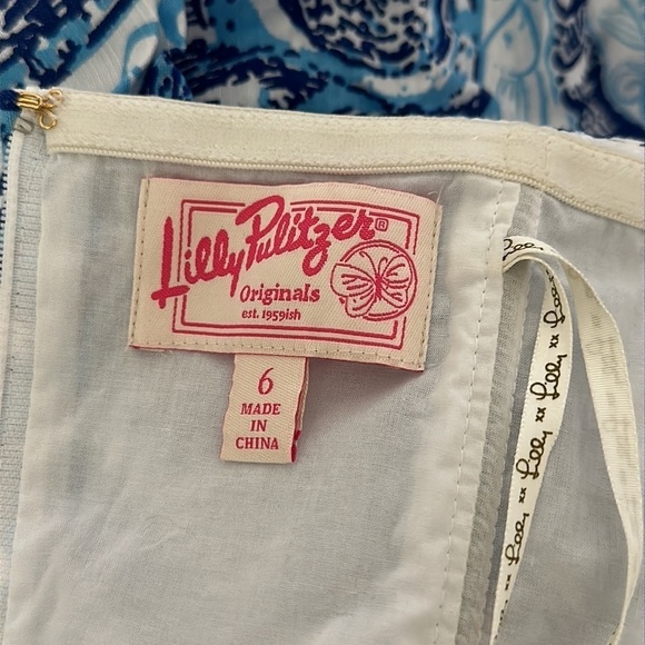 Y2K Lilly Pulitzer Regency True Blue Seashells Bubble Strapless Mini Dress - Picture 6 of 8